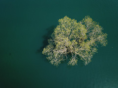 群馬の湖面の空撮