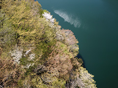 群馬の湖面の空撮