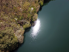 群馬の湖面の空撮