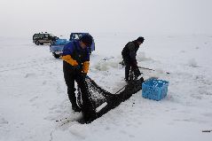 冬の氷下待ち網漁